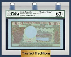 TT PK 1pe コンゴ共和国 10000フラン「印刷??業者のエッセイ」PMG 67 EPQ SUPERB POP ONE