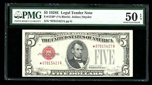 DBR 1928-E $5 ���[�K�� STAR Fr. 1530* PMG AU-50 EPQ �V���A�� *07815427A