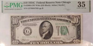 G[ $10 1934c sAMs #37608476D VJS?? PMG 35 CVF