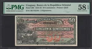 EOACABANCO DE LA REPUBLICA ORIENTAL 50 ZeVXA1934 P#20b PMG 58 EPQ