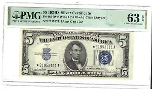 DBR 1934-D $5 �V���o�[ �W�F�� �X�^�[ Fr. 1654Wi* ���C�h I PMG 66 EPQ �V���A�� *21430654A