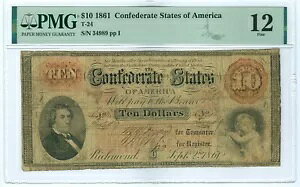 T24 PF-8 R10 1861 $10 �A�����J�A���� CSA S/N 38961 PMG 12 ��