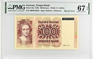 yWzmEF[ 100N[l 1994N P43 PMG 67 SUPERB GEM UNC EPQ BLACK S/N