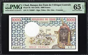 `h TCHAD 1000t P3b 1978 PMG65 Gem UNC EPQ  