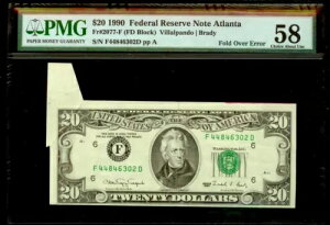 1990 $20 FRN Ag^AW[WAB ܂ԂG[ FR# 2077-F PMG CH. ABOUT UNC 58
