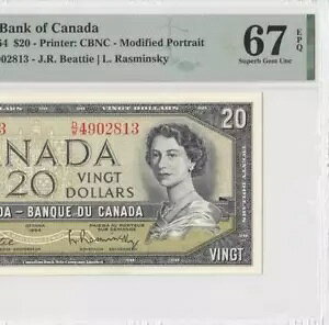 1954 �o���N�E�I�u�E�J�i�_ QEII $20 **�r�[�e�B�[�����X�~���X�L�[** (( PMG 67 EPQ - �g�b�v�|�b�v ))