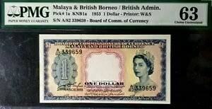 PMG 63 1953 マラヤ&イギリス領ボルネオ 1ドル S/N-A/82 339659(+1 note)#17151