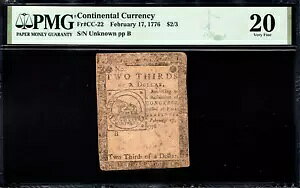 嗤ʉ Fr#CC-22 1776N217 $2/3 PMG 20 *Fugio Note*