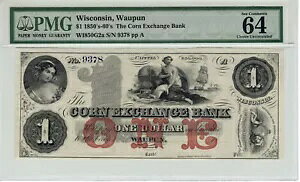 WI�A�E�H�[�p�� - �R�[�� �G�N�X�`�F���W �o���N �c�� $1 1850 �N�� - 1860 �N�� PMG 64EPQ �󏭂ȏB!