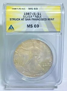 1987-S 1�h���A�����J���V���o�[�C�[�O���A�T���t�����V�X�R������ANACS MS 69�g�[���Œ���