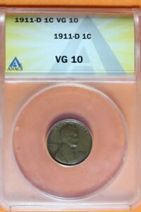 1911-D ANACS 1C VG 10 �����J�[�� �E�B�[�g �Z���g #B40607