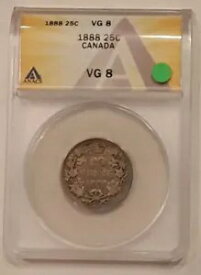1888 年カナダ 25 セント、25 セント、ANACS 認定 VG8。