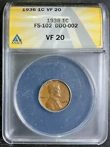 ANACS VF20 1936-P �����J�[���E�E�B�[�g�E�Z���g 1�Z���g FS-102 DDO �_�u���_�C �\�ʃG���[ AE