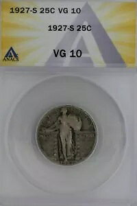 1927-S .25 ANACS VG 10 �X�^���f�B���O���o�e�B�N�H�[�^�[�A���o�e�B25�Z���g