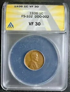 ANACS VF30 1936-P �����J�[���E�E�B�[�g�E�Z���g 1�Z���g FS-102 DDO �_�u���_�C �\�ʃG���[ AE