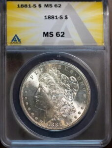 1881-S 1ドル銀貨 モルガン MS 62 ANACS セミカメオ 新品 # 7432874 + ボーナス