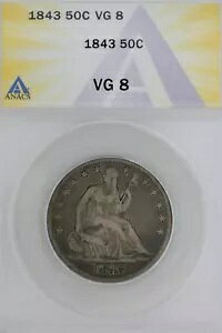 1843 .50 ANACS VG 8 1800�N��̃n�[�t�h���A���R�̏��_���̃n�[�t�h��