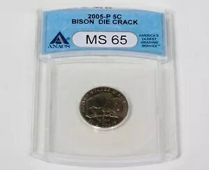 2005年 P リアリア傷あり ジェファーソン ニッケル 5セント ANACS MS-65 ダイクラックエラーコイン