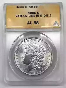 1886�N P �����K�� �V���o�[ �_���[ ANACS AU-58 - TOP 100 VAM-1A ���C���C��6�_�C 2