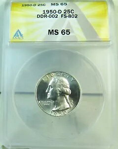 1950�N D ���V���g�� �N�H�[�^�[ ANACS MS65 *FS 802 DDR-002* BR