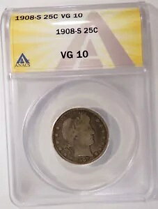 1908-S Barber 25c ANACS Good VG 10 f炵IWi T[tFX!