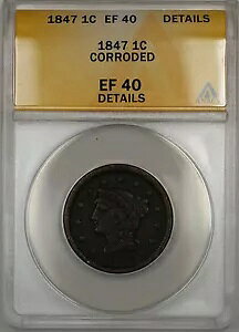 1847 �҂ݍ��݃w�A ���[�W �Z���g 1c �R�C�� ANACS EF-40 �f�B�e�[�� ���H