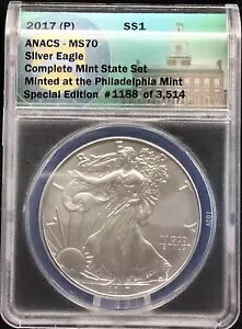 3 �Z�b�g: 2017 �V���o�[ �C�[�O�� 1 �I���X �R�C�� ANACS MS70 ���S�~���g��ԃZ�b�g W/P/S