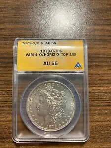 1879-O/O ���[�K�� �V���o�[ �_���[ $1 ANACS AU 55 VAM-4 O �I�[�o�[ �z���]���^�� O TOP 100