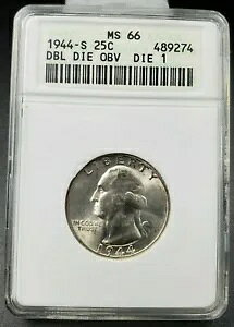 1944 S 25c ���V���g�� �V���o�[ �N�H�[�^�[ �o���G�e�B ANACS MS66 DDO 001 FS-101 �_�u���_�C