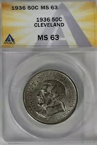 1936 .50 ANACS MS 63 CLEVELAND �N���V�b�N �V���o�[ �L�O�R�C��