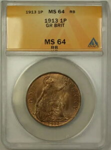 1913�N �C�M���X 1�y�j�[�R�C�� �L���O�W���[�W5�� ANACS MS 64 ���b�h�u���E��