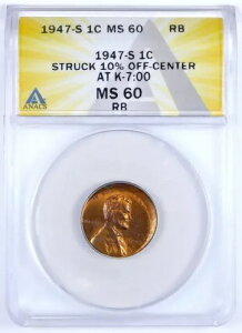1947 �N��̃G���[ ANACS MS60 �I�t�Z���^�[ �����J�[�� �E�B�[�g �Z���g �R�C�� NICE ���� BU + O/C