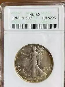 1941-S ウォーキング リバティ 50C ANACS MS60 ゴールデン トーニング