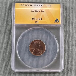 1931 D 1C �����J�[�� �w�b�h �E�B�[�g �Z���g ANACS MS 63 RB ���b�h �u���E�� �L�[ �f�[�g �X���u �R�C��