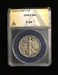 1920-D 50c �V���o�[ �E�H�[�L���O ���o�e�B �n�[�t�_���[ F 15 ANACS
