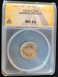 1869-C �h�C�c �v���C�Z�� 1 �V���o�[ �O���b�V�F�� ANACS MS66 ���B���w���� 1 ����� KM#485
