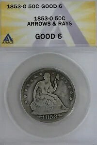 1853-O .50 ANACS G 6 AROWS AND RAYS 1800 Ñn[t_[AoeB V[ebh n[t