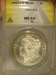 1880 S ���[�K�� �V���o�[ �_���[ - BU ANACS MS 63 PL�A���ʃ��C�g�g�[�j���O�A4073