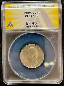 1932-S 25C ���V���g�� �N�H�[�^�[ ANACS �N���[�j���O�ςݏڍ� EF-45 �L�[���t ENN �R�C��