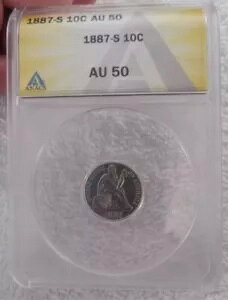 1887-S 10C ���o�e�B �V�[�e�b�h�_�C�� ANACS AU-50 �V���[�v�I