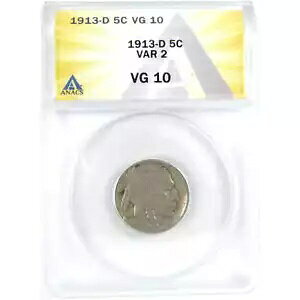 1913 D ^Cv 2 CfBA wbh obt@[ jbP VG 10 ANACS 5c SKU:I16281