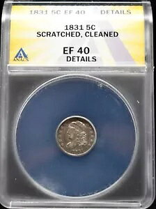 1831 �L���b�v�h �o�X�g �n�[�t �_�C�� ANACS EF 40 ������A�N���[�j���O�ς݁A�ڍ� #24APR301