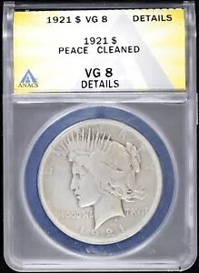 1921-P $1 Peace Silver Dollar ANACS VG 8 �ڍ� |�n�C�����[�t