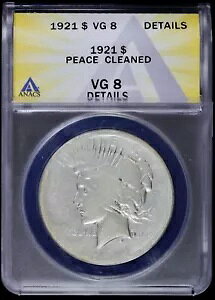 1921-P $1 Peace Silver Dollar ANACS VG 8 �ڍ� |�n�C�����[�t