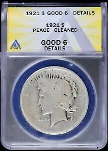 1921-P $1 Peace Silver Dollar ANACS Good 6 �ڍ� |�n�C�����[�t G 06