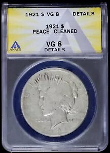 1921-P $1 Peace Silver Dollar ANACS VG 8 �ڍ� |�n�C�����[�t