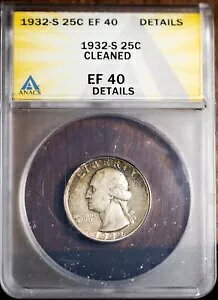 1932-S 25c Vo[ G. Vg NH[^[ EF-40 ڍ ANACS # 7433078 + {[iX