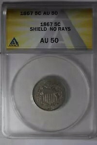 1867 .05 ANACS AU50 SHIELD NO RAYS V[h jbPAt@[Xg jbPA1800 Ni