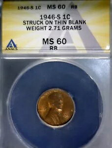1946 �N��̃G���[ ANACS MS60 �������v�����V�F�b�g �����J�[�� �E�B�[�g �Z���g �i�C�X BU + �R�C���ɏՓ˂��܂���