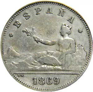 XyC 1869-68 SN M 2 Pesetas Anacs VF 20 N[jOς vt (26-7)
